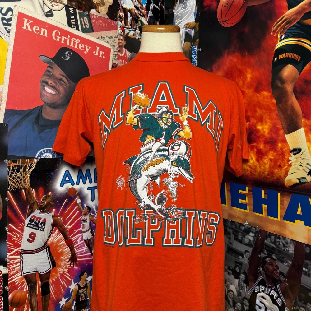 Vintage 90s Miami Dolphins Jack Davis Mascot NFL Football Graphic Tee Sz Large